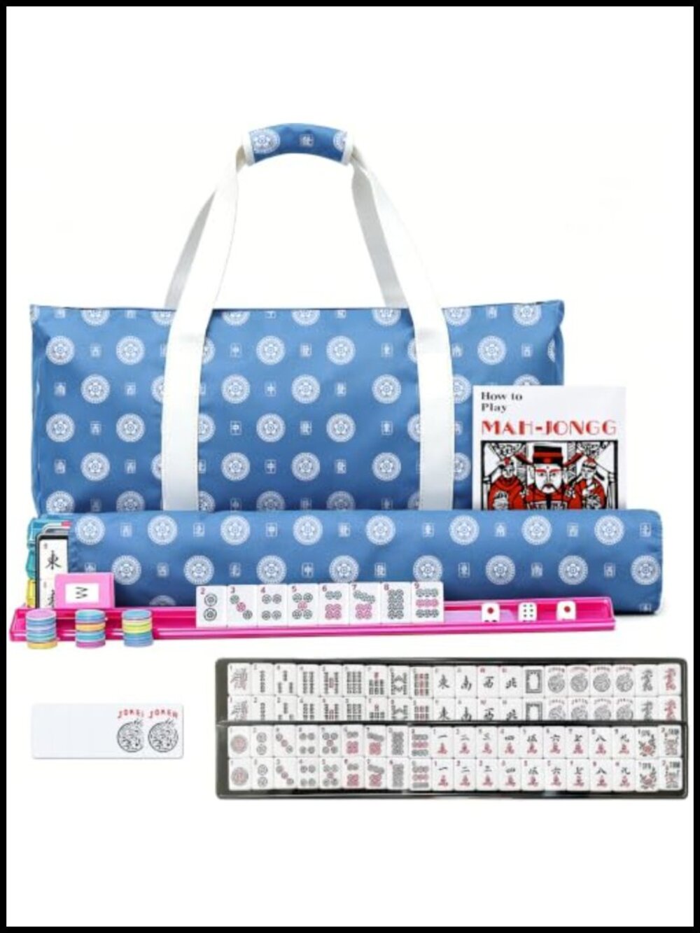 Mahjong Tiles Set 166 White Tiles 4 Racks Pushers Carrying Bag